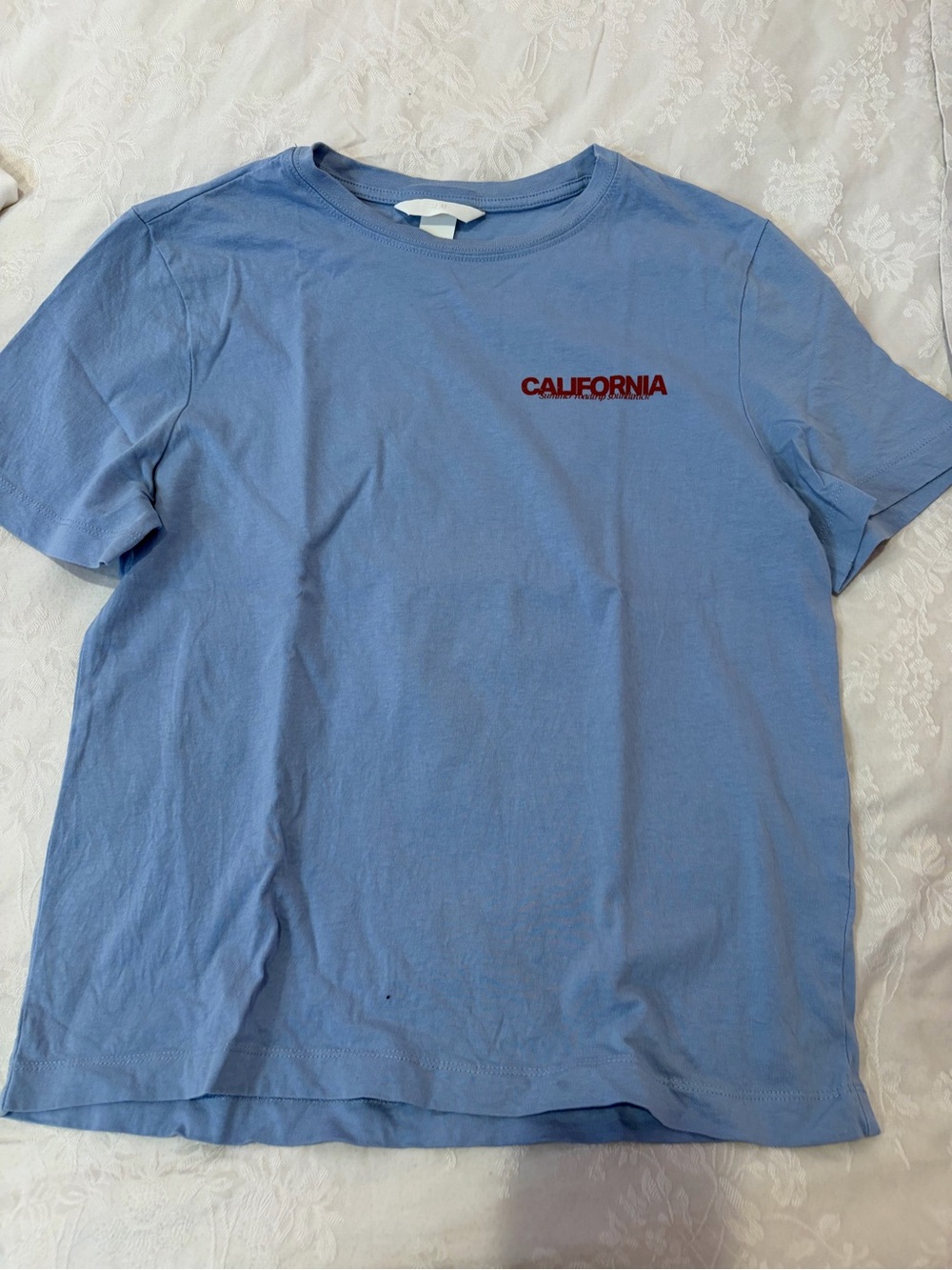 H&M Light Blue Short Sleeve Tee with Red 'California' Chest Graphic